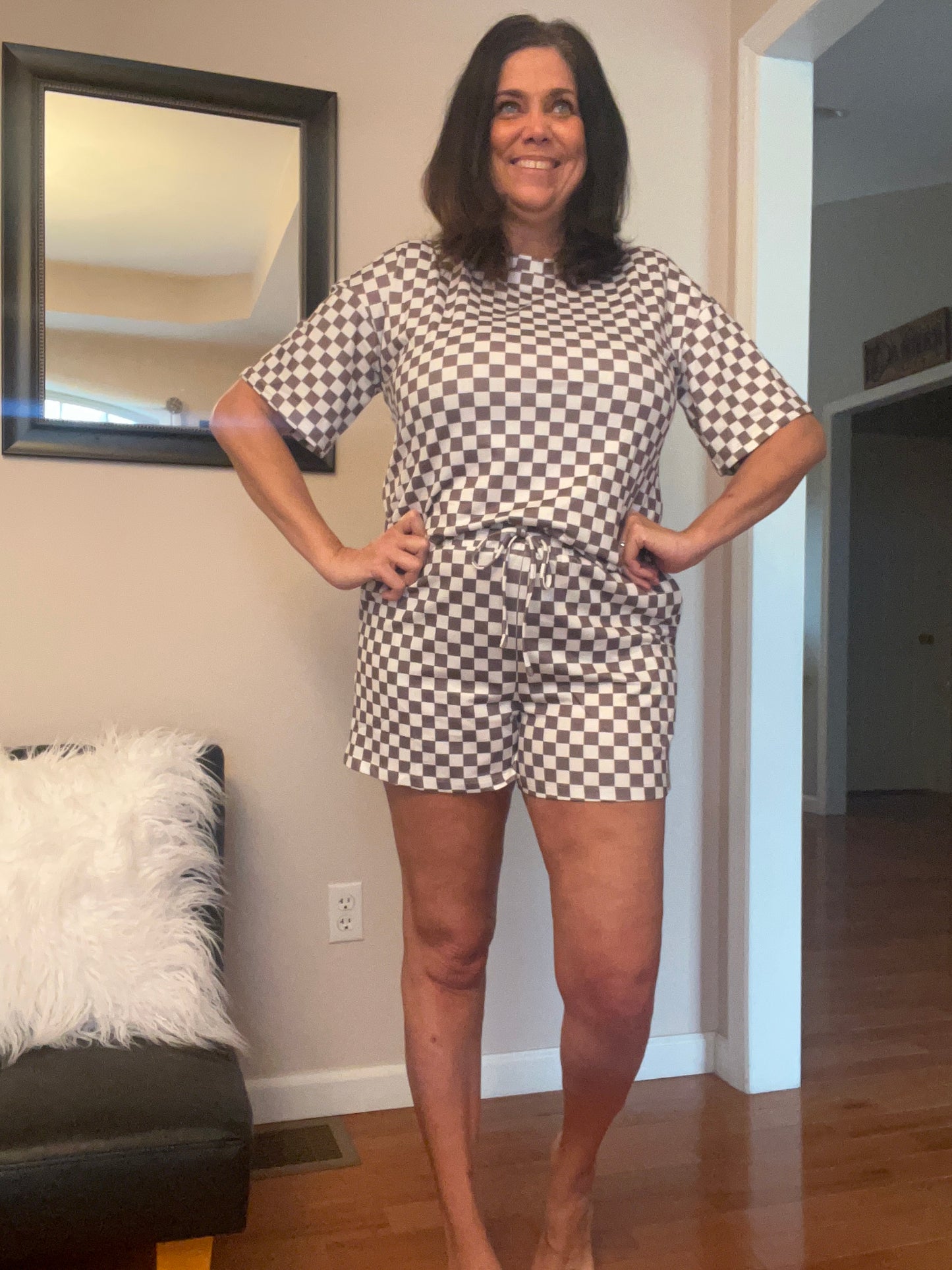 Tan checkered plaid set