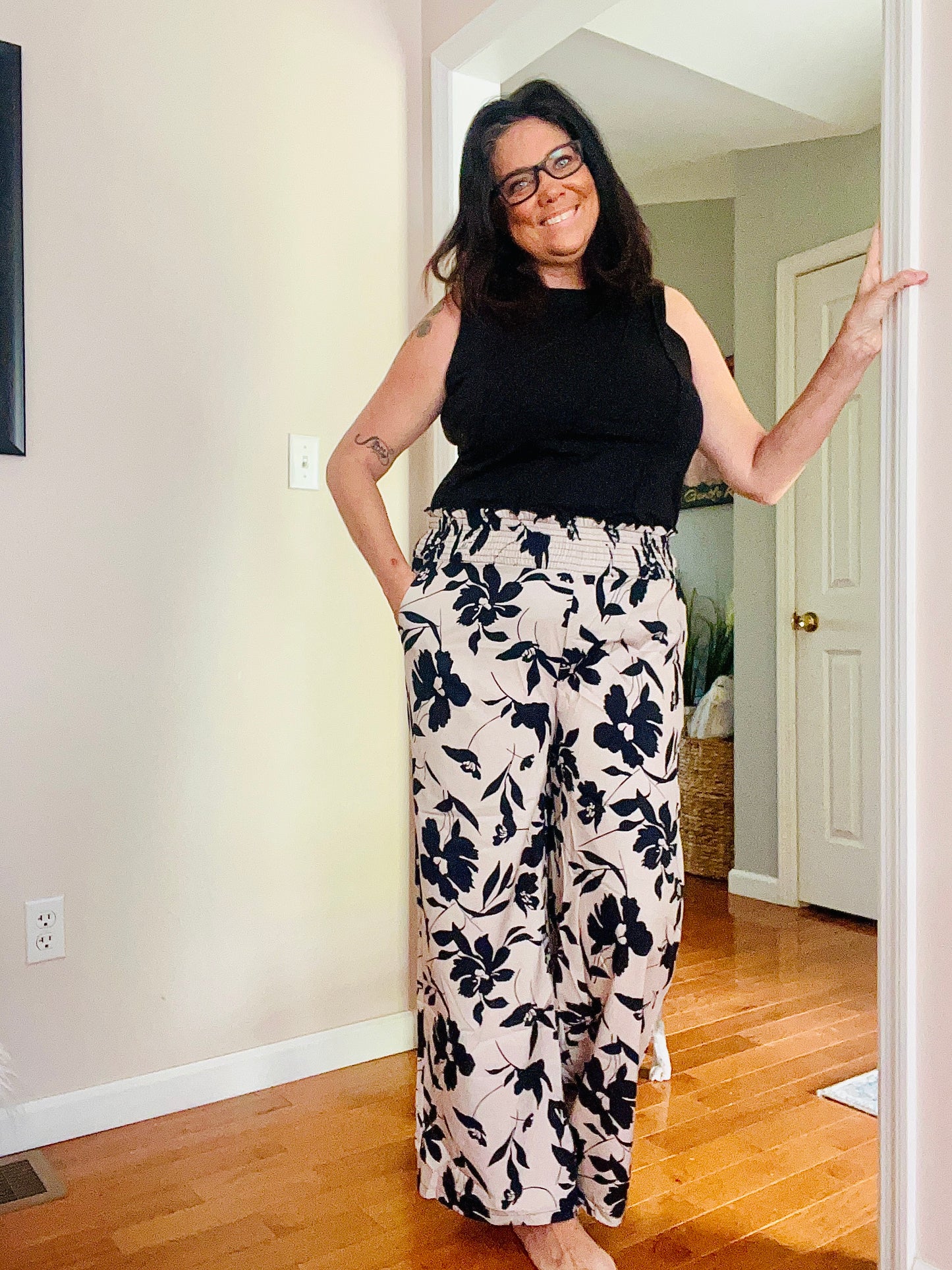 Beige high waisted floral print