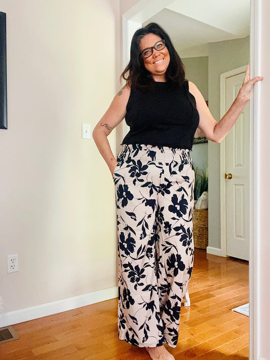 Beige high waisted floral print